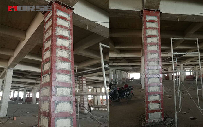 Strengthening of concrete column with adhesively bonded steel plate